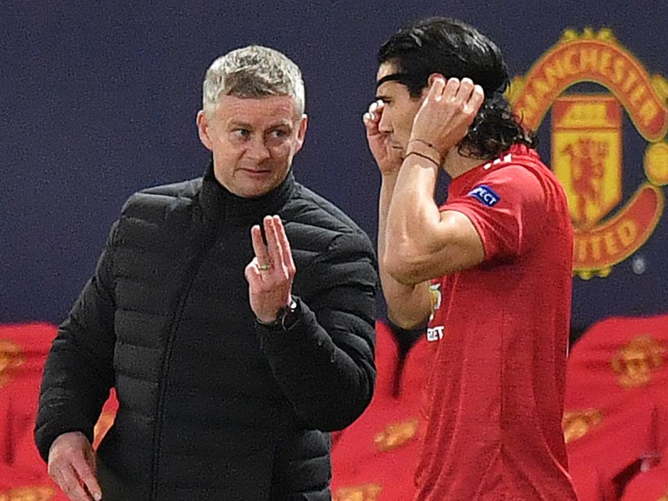  Ole Gunnar Solskjaer and Edinson Cavani (AFP via Getty Images)