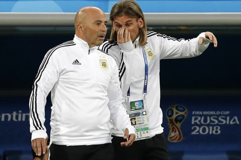 Sampaoli y Beccacece, en San Petersburgo, con la selección argentina durante el Mundial 2018