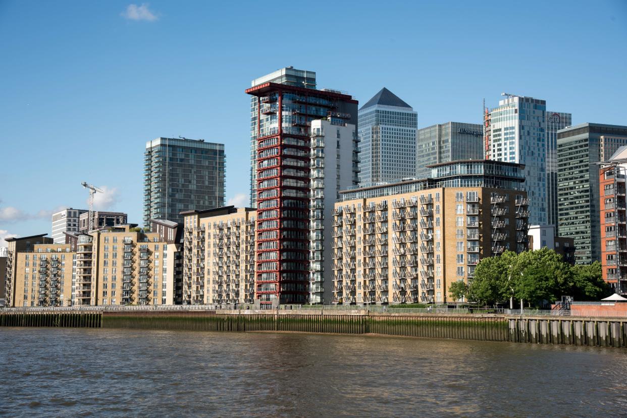 Apartments and high-rise buildings near Greenwich, England. (Photo by: Education Images/Universal Images Group via Getty Images)