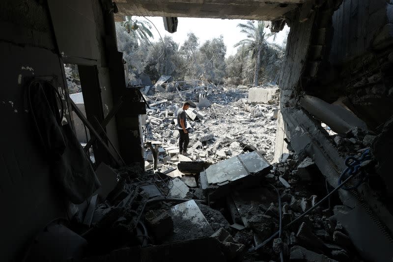 Aftermath of an Israeli strike on a house, in Nusairat refuge camp, in the central Gaza Strip
