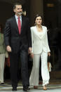 <p>La reina Letizia fue toda una oda a la elegancia en Madrid/Getty Images </p>