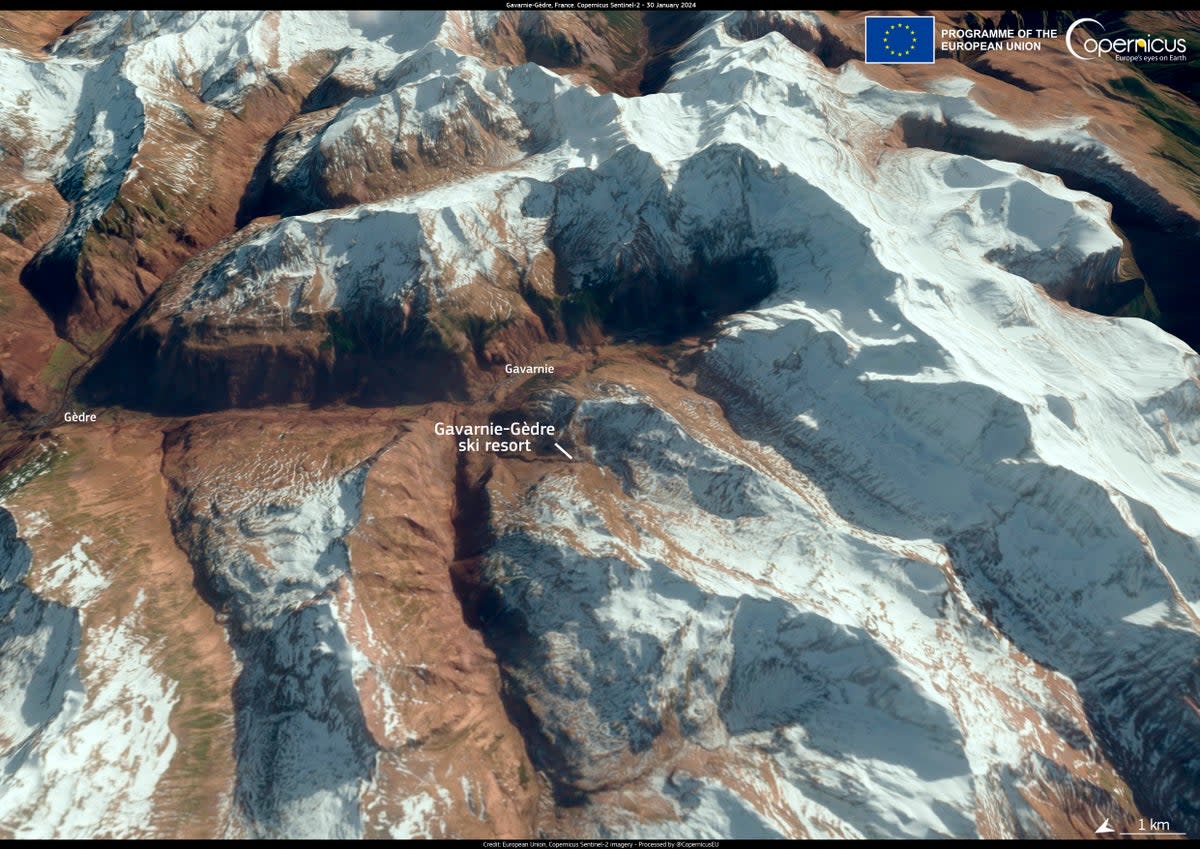 Like many other countries in Europe, France has experienced an unusually warm January, with temperatures remaining above 0ºC in the French Pyrenees region, leading to lack of snow (European Union, Copernicus Sentinel-2 imagery)