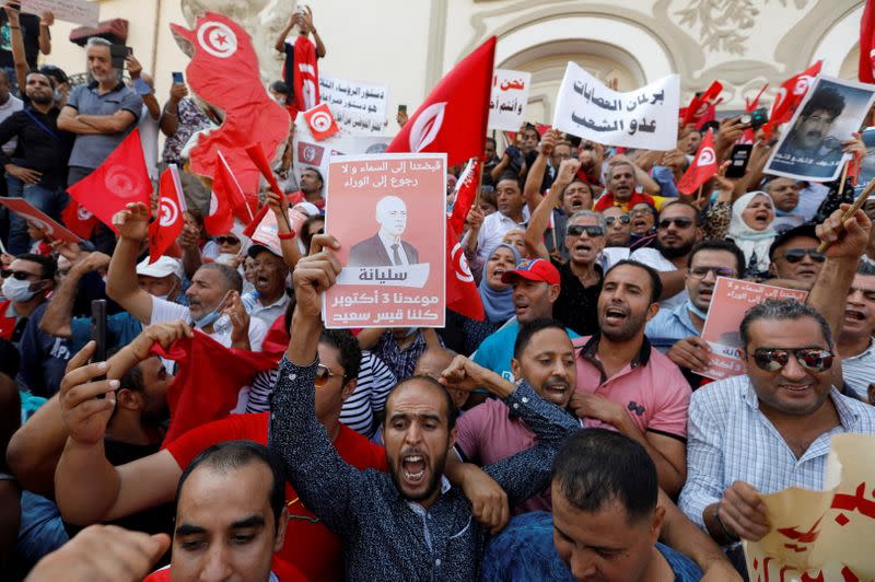 Supporters of Tunisian President Kais Saied rally in Tunis