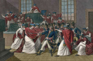 “Coup d’État de brumaire an VIII”, gravure de Giacomo Aliprandi. Le 19 brumaire an VIII (10 novembre 1799), Bonaparte dissout le Conseil des Cinq-Cents par la force. Sous prétexte de défendre la Révolution, il asseoit son pouvoir personnel . Photo LEEMAGE/AFP