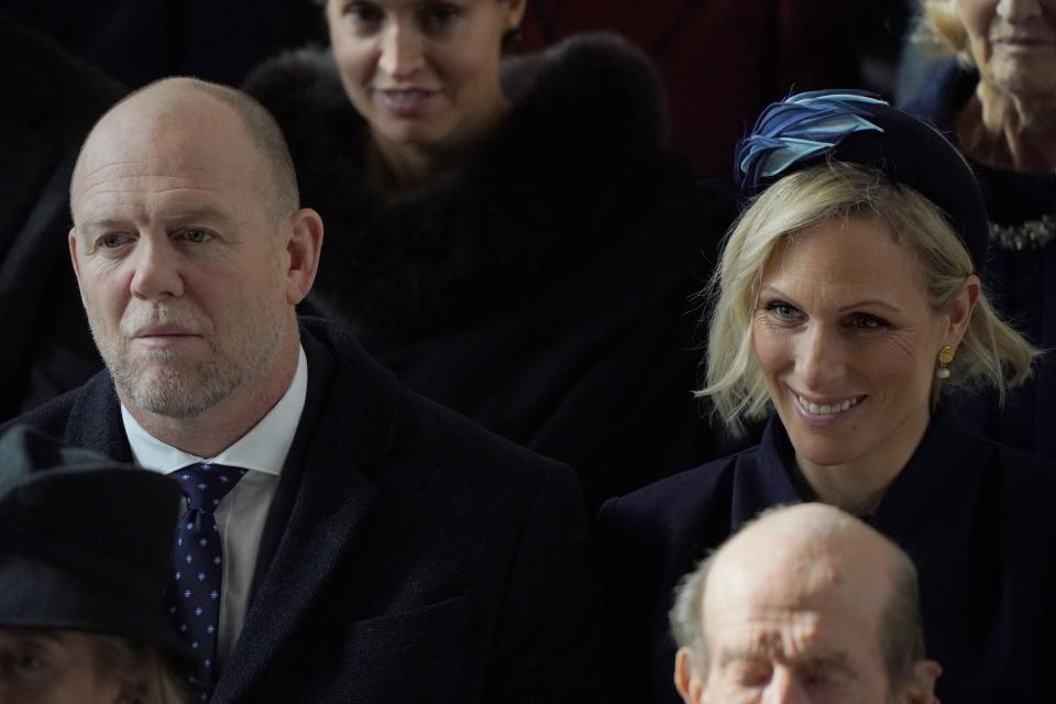 Mike Tindall and Zara Tindall attend a thanksgiving service for the life of King Constantine of the Hellenes at St George's Chapel, in Windsor Castle, Berkshire. Picture date: Tuesday February 27, 2024.