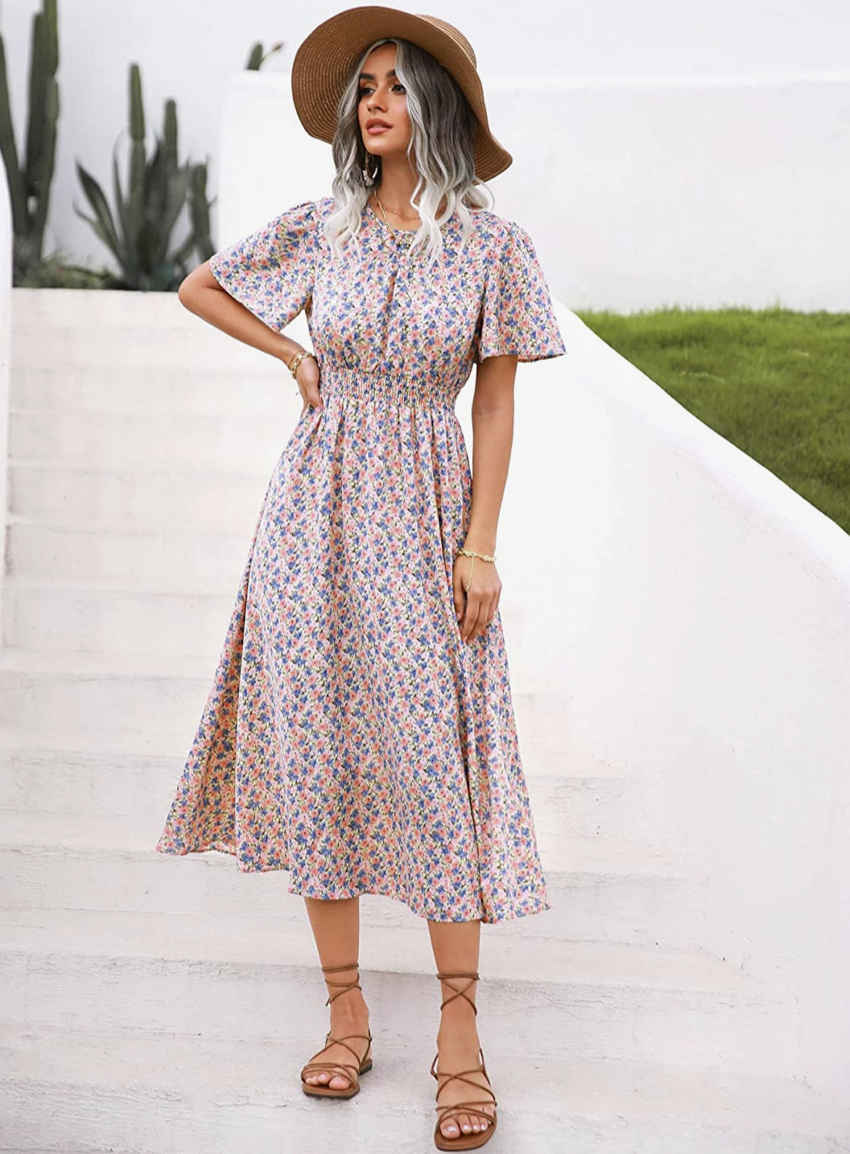 Floerns Boho Ditsy Floral Midi Dress