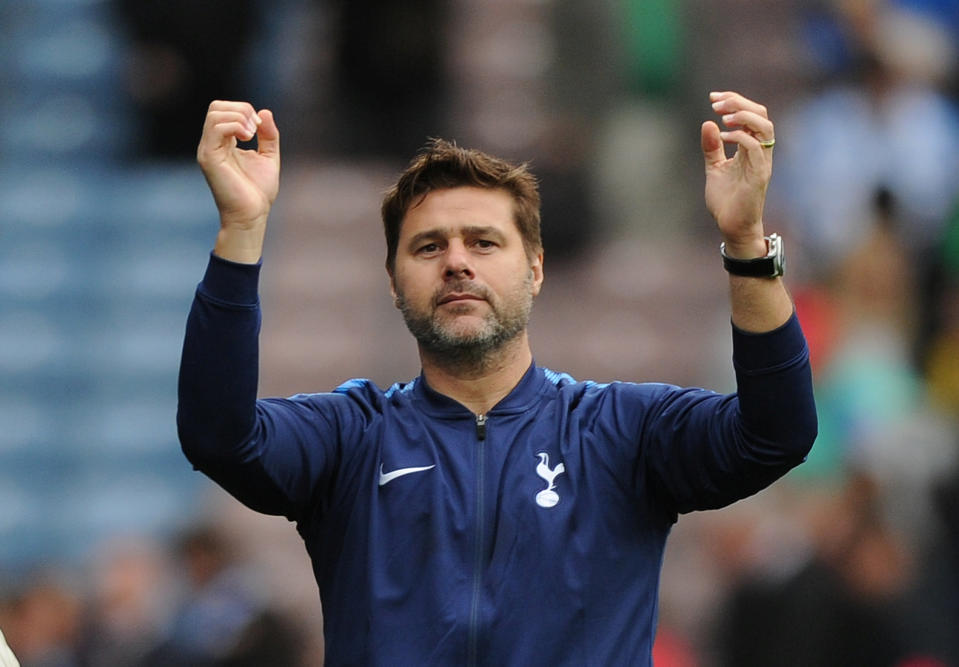 <p>Soccer Football – Premier League – Huddersfield Town vs Tottenham Hotspur – John Smith’s Stadium, Huddersfield, Britain – September 30, 2017 Tottenham manager Mauricio Pochettino celebrates after the match REUTERS/Peter Powell EDITORIAL USE ONLY. No use with unauthorized audio, video, data, fixture lists, club/league logos or “live” services. Online in-match use limited to 75 images, no video emulation. No use in betting, games or single club/league/player publications. Please contact your account representative for further details. </p>