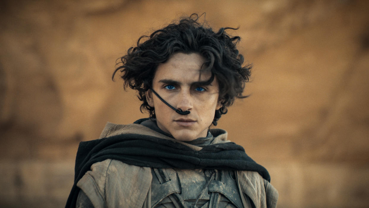  Paul Atreides, played by Timothee Chalamet, stares directly into the camera in Dune: Part Two one of the best Max movies. 