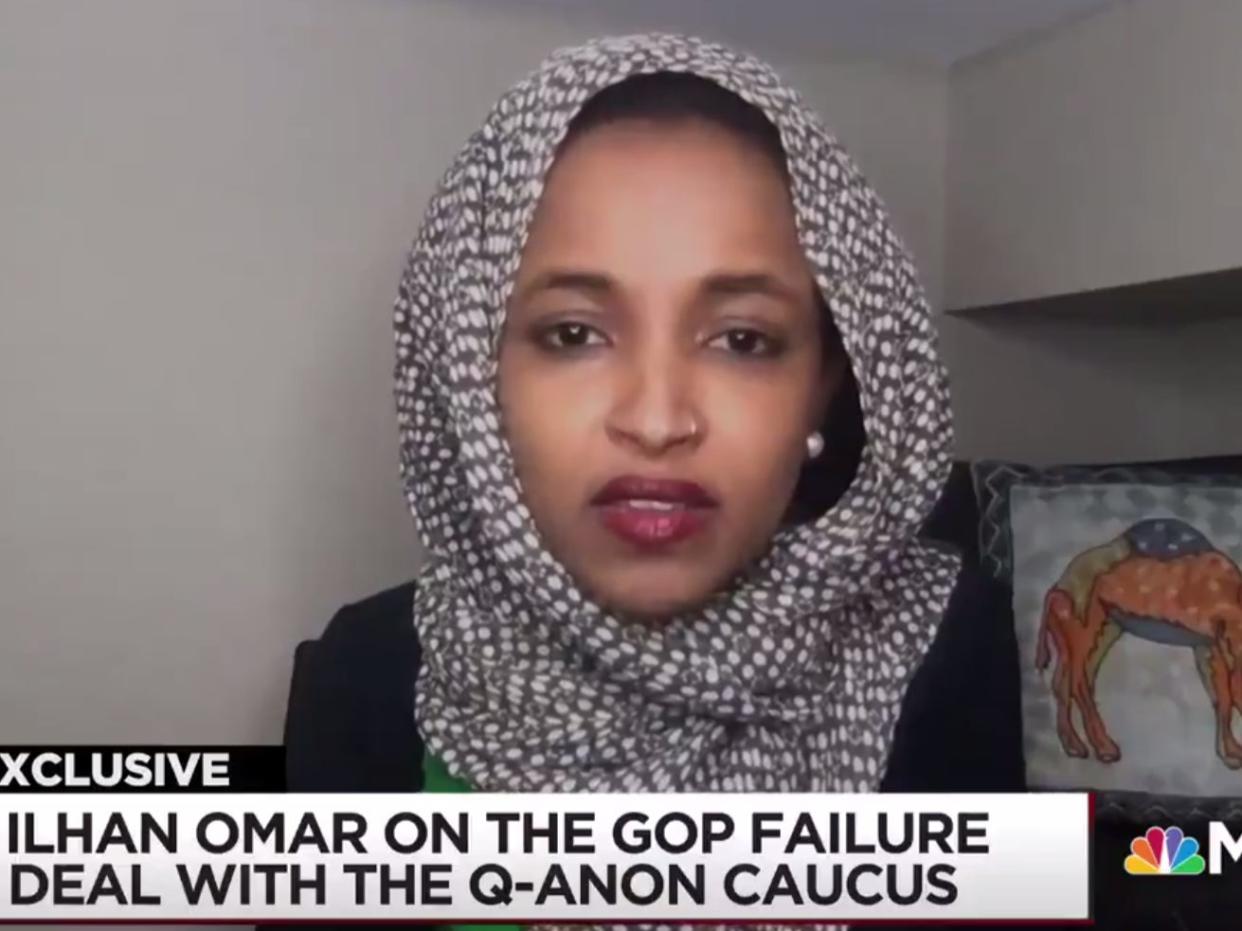 <p>Rep. Ilhan Omar responds to attacks from Republicans </p> (MSNBC)