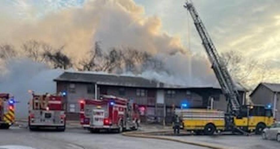 A fire at Cottonwood Park Apartments in Cahokia Heights on Saturday morning essentially destroyed an entire building with eight units, including five that were occupied.