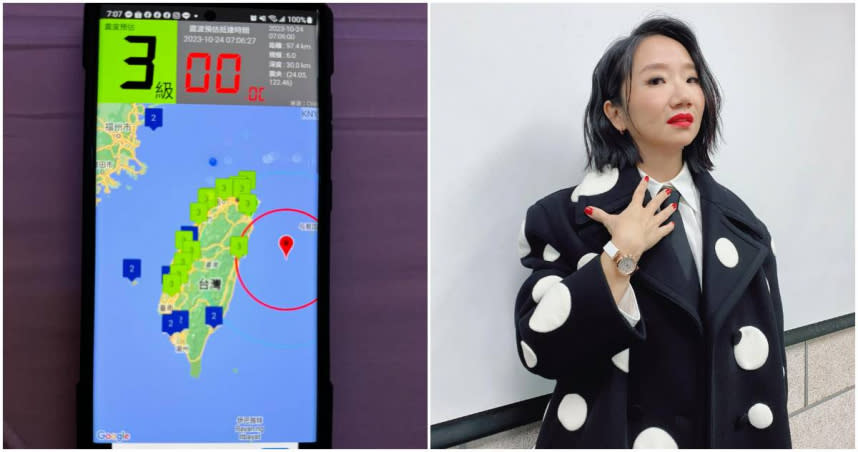 台灣東部海域今（24日）上午7時05分發生芮氏規模6.2地震，陶晶瑩一早被嚇壞發地震文。（圖／擷取自Facebook／陶晶瑩、爆廢公社二館）