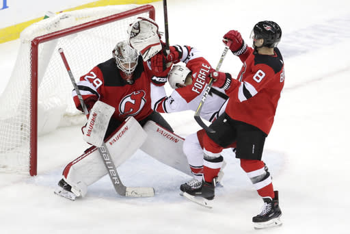 MacKenzie Blackwood has been a revelation between the pipes for New Jersey this season. (AP Photo/Julio Cortez)