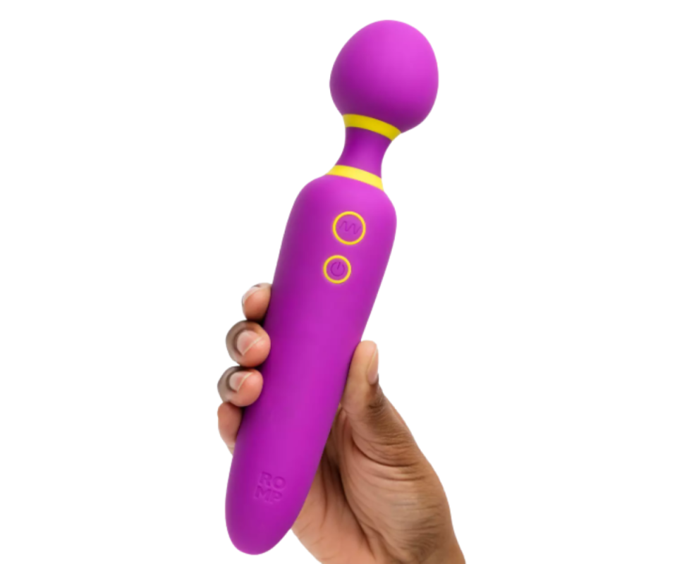 The ROMP wand in purple againt a white background.