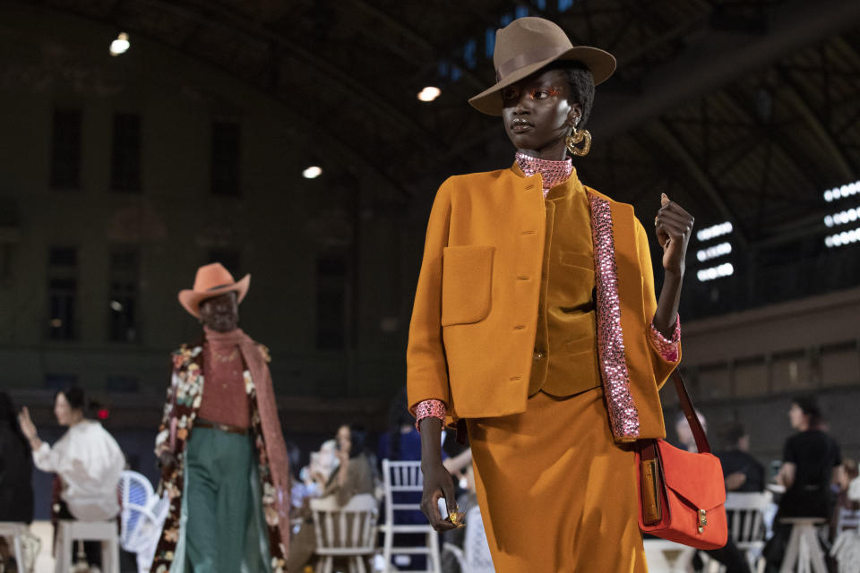 The Marc Jacobs collection is modeled during Fashion Week, Wednesday, Sept. 11, 2019, in New York. (AP Photo/Mary Altaffer)