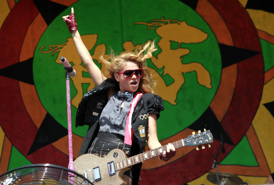 Paulina Rubio performs at the New Orleans Jazz and Heritage Festival in New Orleans, Saturday, May 5, 2012. (AP Photo/Gerald Herbert)