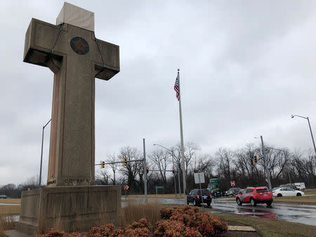 A concrete cross commemorating servicemen killed in World War One, that is the subject of a religious rights case now before the U.S. Supreme Court, is seen in Bladensburg, Maryland, U.S., February 11, 2019. Picture taken on February 11, 2019. REUTERS/Lawrence Hurley