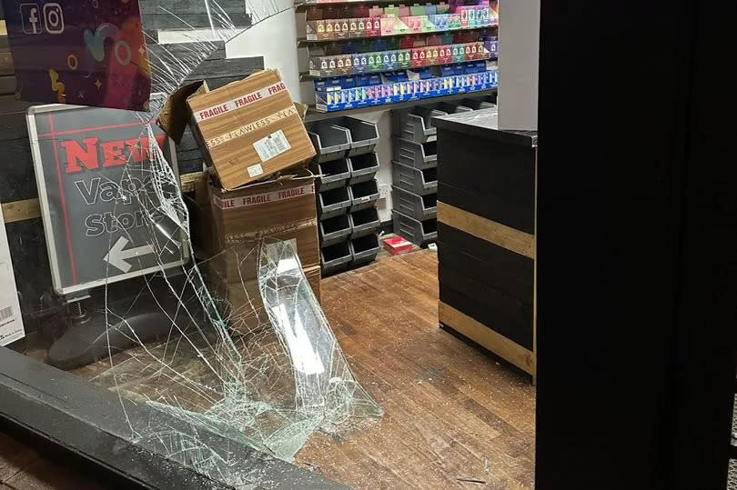 Damaged shop after break-in