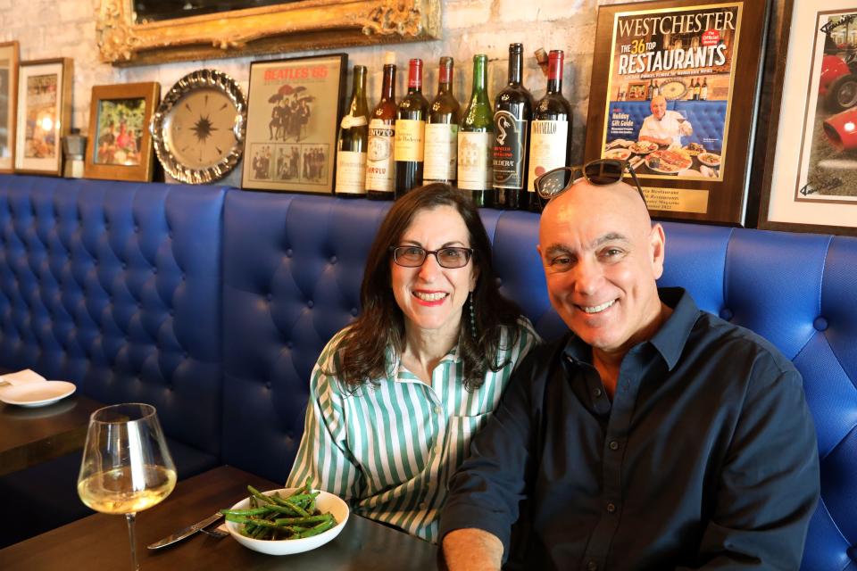 Lohud food and dining reporter Jeanne Muchnick with chef/owner Giovanni Cucullo and the truffle green beans at Maria in New Rochelle.