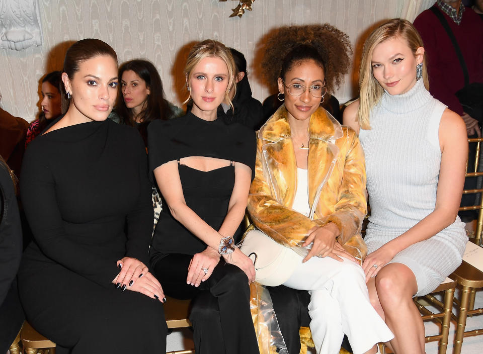 Ashley Graham, Nicky Hilton Rothschild, Elaine Welteroth and Karlie Kloss at the Brandon Maxwell February 2019 show during NYFW