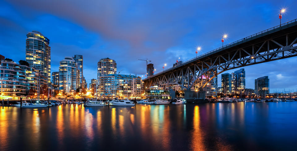 A view of the Granville Street bridge and downtown Vancouver. Vancouver scored&nbsp;97.3 on the livability scale, just below&nbsp;the top two cities' ratings.