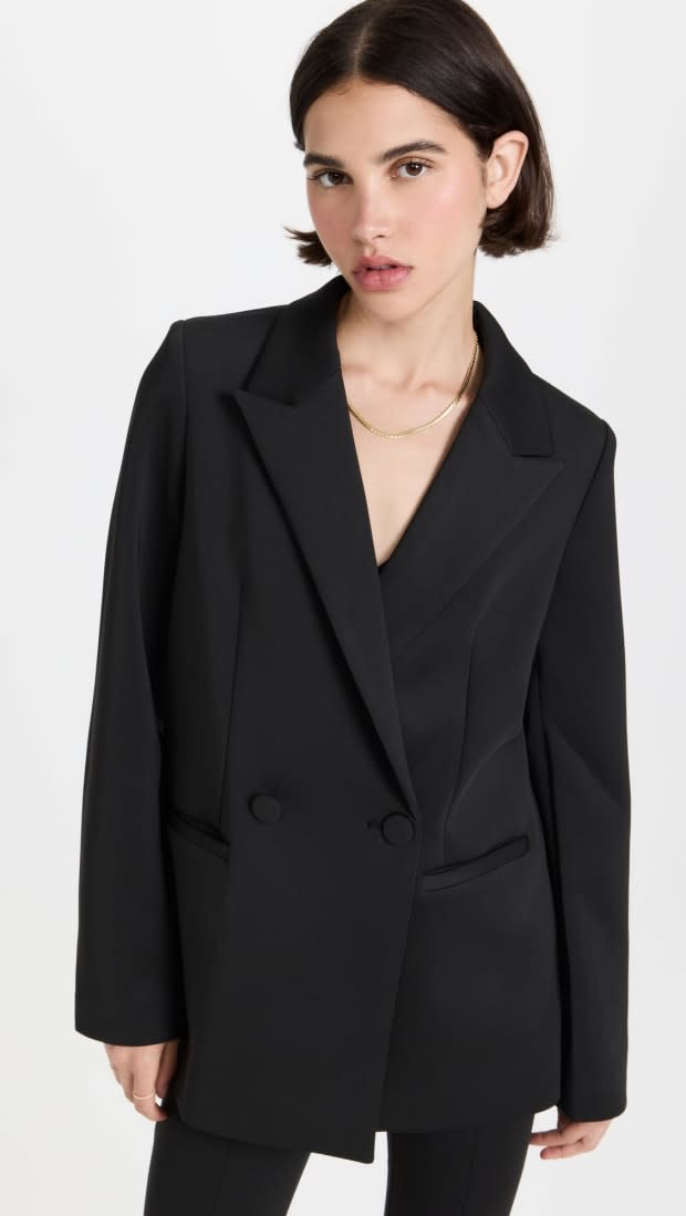 <p>Good American The Scuba Boss Blazer 2.0, $149, <a href="https://rstyle.me/+le1MnNpuuIG2ycURDDdLHQ" rel="nofollow noopener" target="_blank" data-ylk="slk:available here;elm:context_link;itc:0;sec:content-canvas" class="link ">available here</a> (sizes 0-8)</p>