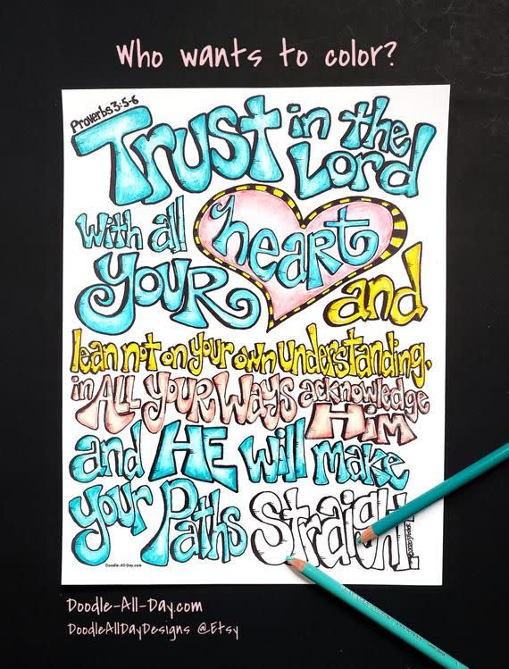 Proverbs 3:5-6 Bible Verse Coloring Page