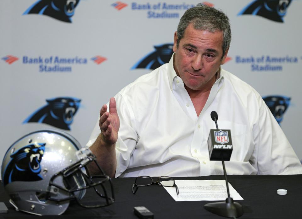 Carolina Panthers general manager Dave Gettleman doesn't take issue with the wild spending in free agency. (AP) 