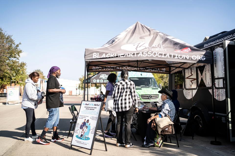 A mobile testing unit operated by the Black Heart Association, a local nonprofit, provides free screenings as part of its annual appearance at the Phoenix Festival in Fort Worth, Texas on Nov. 4, 2023.