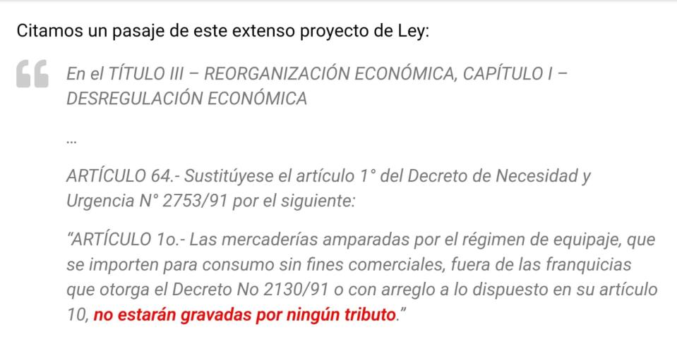 Parte de la ley ómnibus que Javier Milei envió al Congreso.