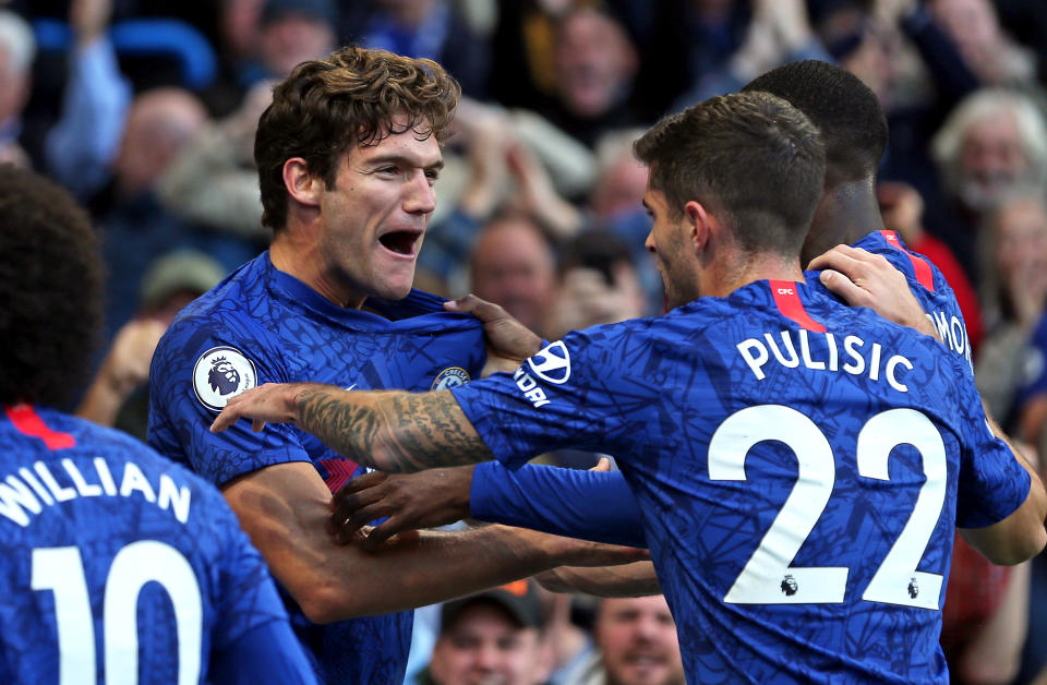 Chelsea's Marcos Alonso (left) scored Chelsea's winner Saturday against Newcastle on a sequence started by substitute Christian Pulisic. (Steven Paston/Getty)