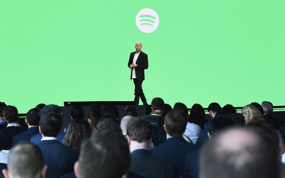 Spotify's chief executive, Daniel Ek, on stage in 2018 - Getty Images North America