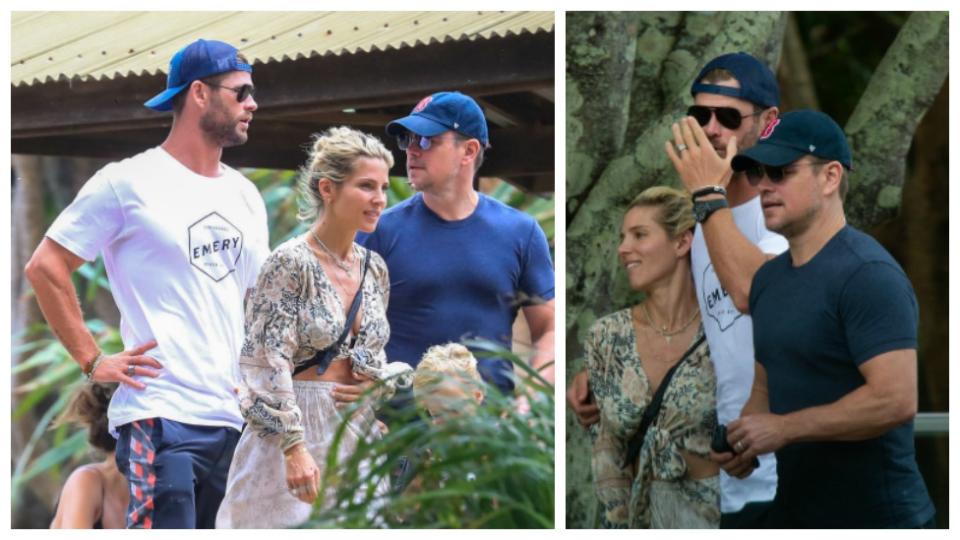 Matt Damon and Chris Hemsworth’s bromance continues as the American actor and his wife Luciana enjoy another holiday in Byron Bay. Photo: Media-Mode