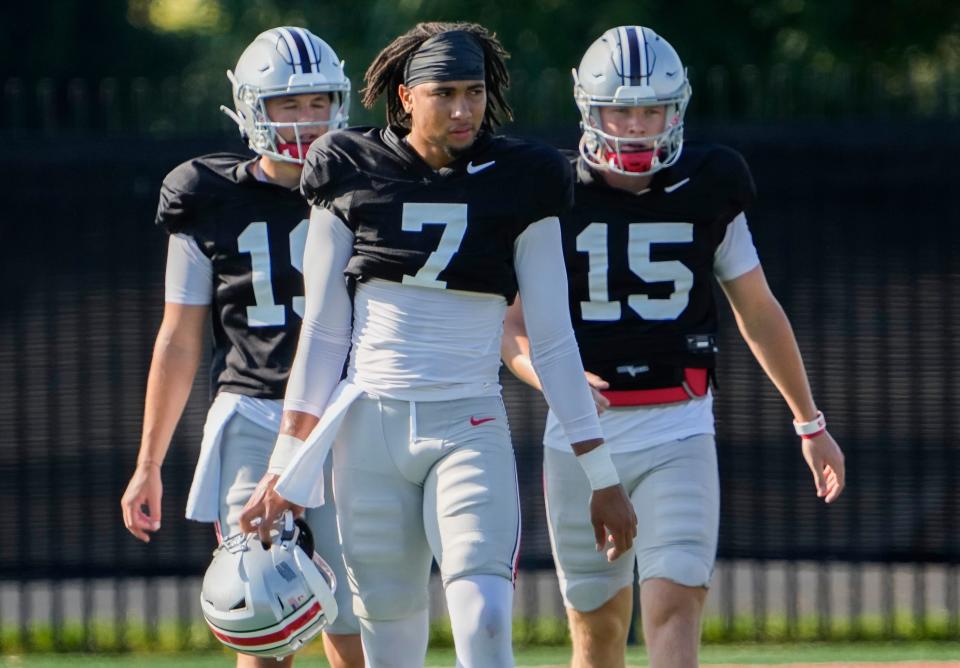 Ohio State quarterback C.J. Stroud completed 317 of 441 passes for 4,435 yards with 44 touchdowns and just 6 interceptions last season.