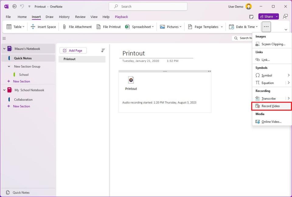 OneNote record video