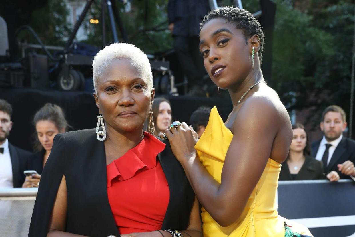 <p>Tristan Fewings/Getty </p> Lashana Lynch (right) and her mother on Sept. 28, 2021