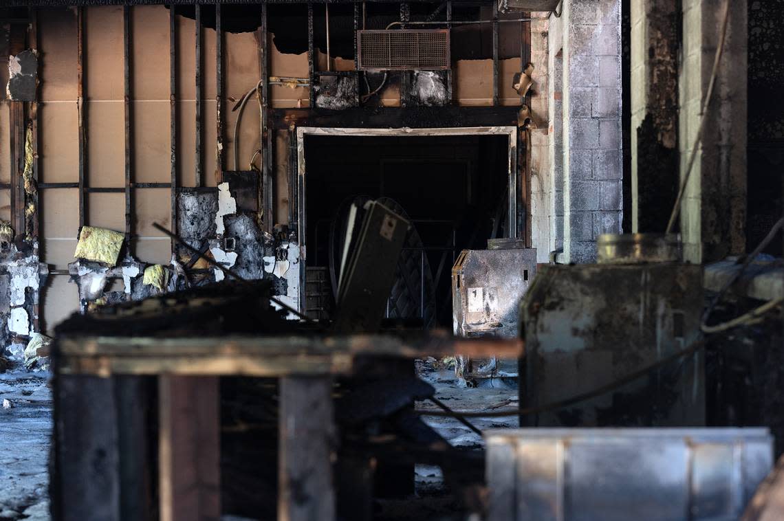 An early morning fire destroyed the American Legion Memorial Hall in Tuolumne River Regional Park in Modesto, Calif., on Thursday, July 21, 2022.