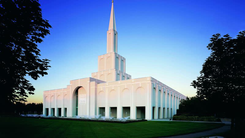 The outside of the Toronto Ontario Canada Temple. The temple will begin renovation in October 2023, resulting in a nine-month long closure.