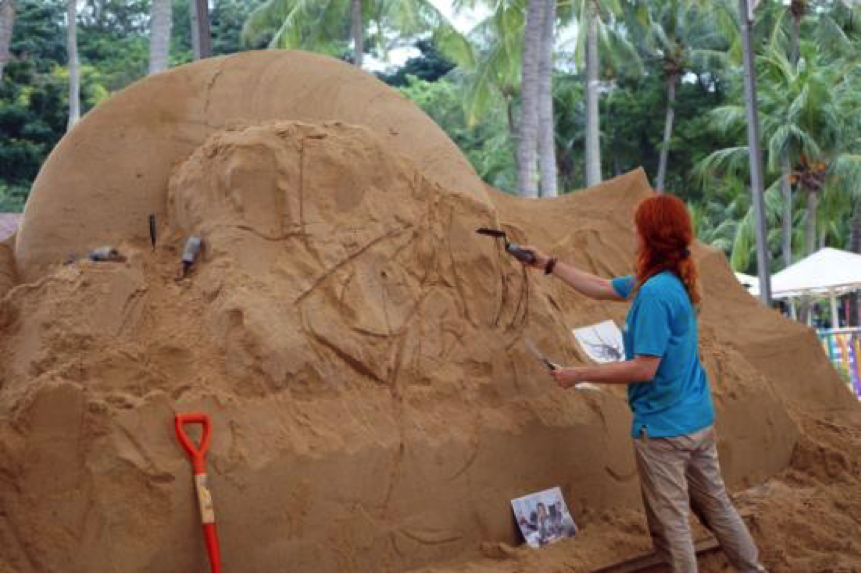 A team of 14 international sculptors are in the process of sculpting larger-than-life sand pieces at Siloso Beach for Sentosa Sandsation 2017. (Photo: Sentosa Development Corporation)