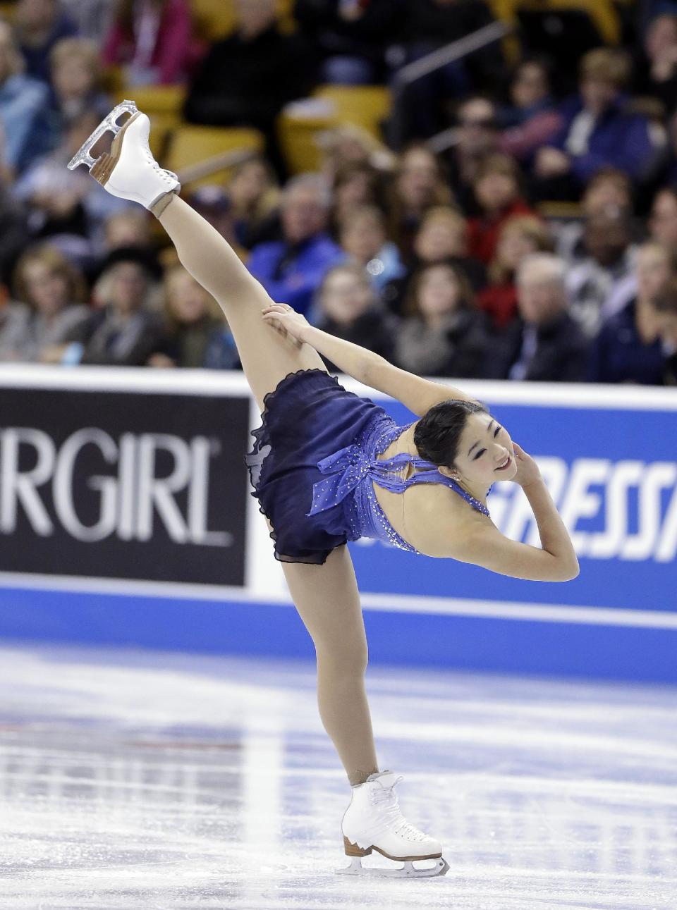 Mirai Nagasu skates during the women's short program at the U.S. Figure Skating Championships Thursday, 9, 2014 in Boston. (AP Photo/Steven Senne)