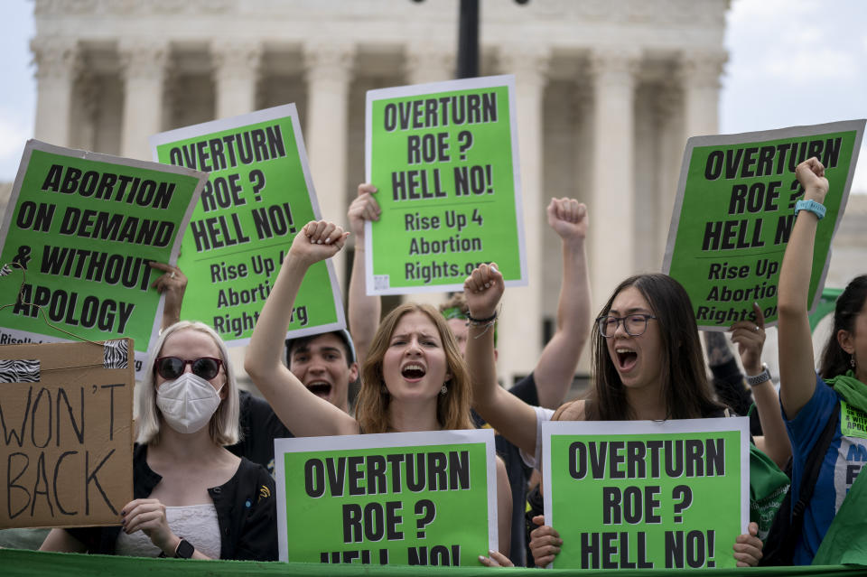 Abortion-rights protesters regroup and protest following Supreme Court's decision to overturn Roe v. Wade in Washington, June 24, 2022. There's action on abortion policy in rulings, legislatures, and campaigns for candidates and ballot measures on the 51st anniversary of Roe v. Wade. The 1973 ruling established the right to abortion across the U.S. But things have been in flux since the U.S. Supreme Court overturned it in 2022. (AP Photo/Gemunu Amarasinghe, file)