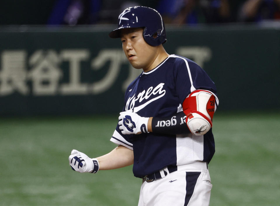 Baseball - World Baseball Classic - Pool B games - Japan v South Korea - Tokyo Dome, Tokyo, Japan - March 10, 2023 South Korea's Yang Eui-ji in action REUTERS/Kim Kyung-Hoon