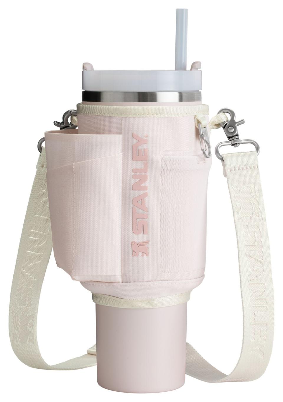 The 40 oz Quencher Carry-All in rose quartz for Stanley's new All Day Collection dropping on April 16.