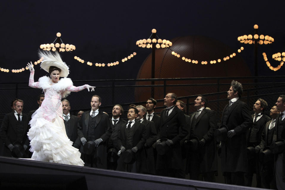 In this Friday, March 23, 2012 photo, Anna Netrebko performs the title role during the final dress rehearsal of Jules Massenet's "Manon," at the Metropolitan Opera in New York. (AP Photo/Mary Altaffer)