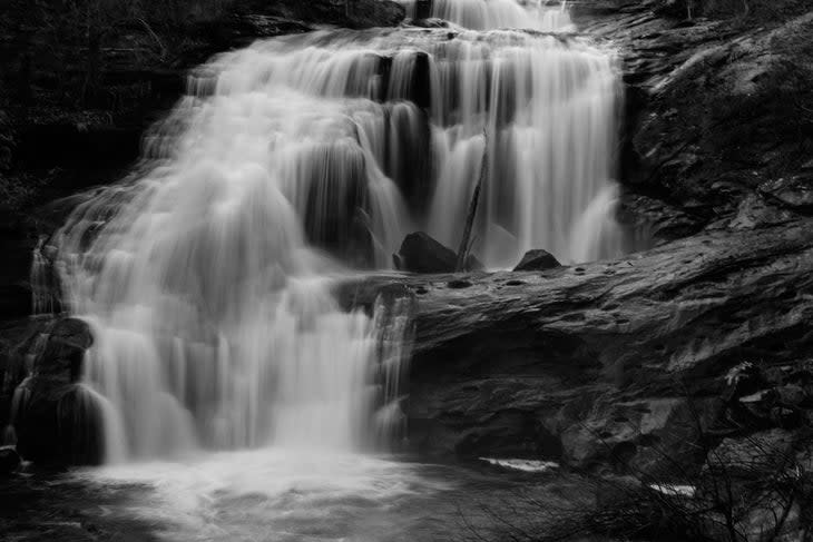 A flowing waterfall in the Great Smoky Mountains