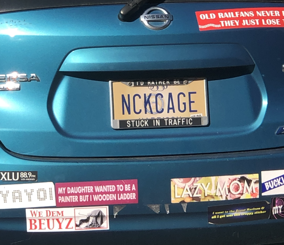 Sitting in traffic isn’t so bad when admiring this license plate inspired by actor Nick Cage. Hannah Ruhoff/Sun Herald
