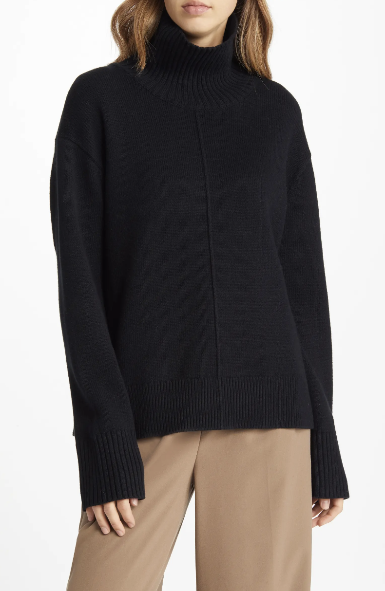 Nordstrom Boxy Cotton & Wool Turtleneck Sweater in black (photo via Nordstrom)