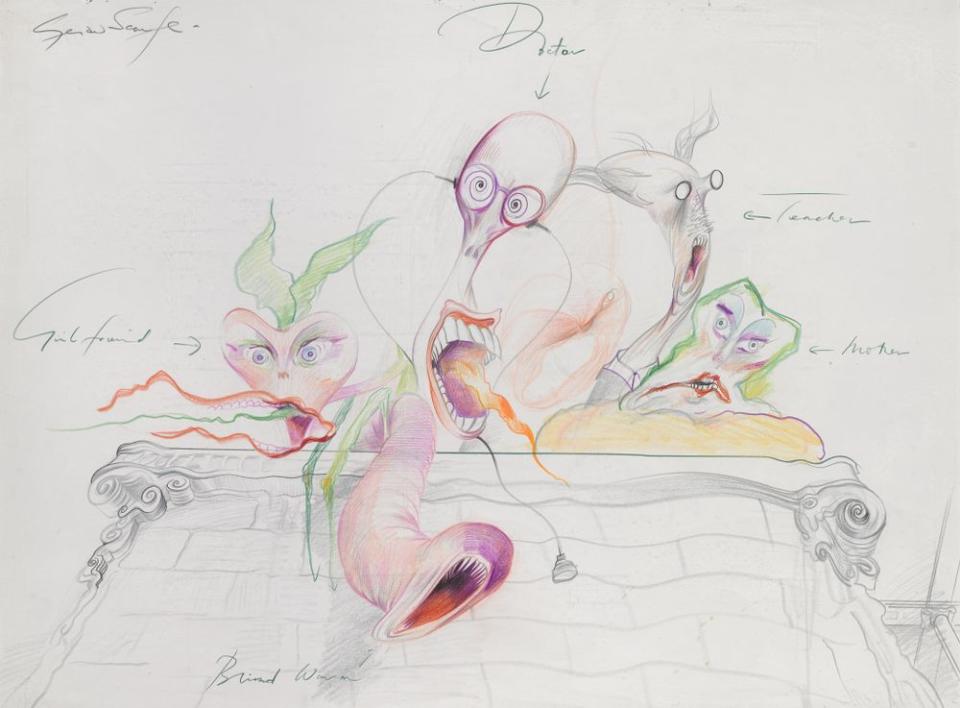 First sketch of main characters for The Wall, circa 1978. | Gerald Scarfe