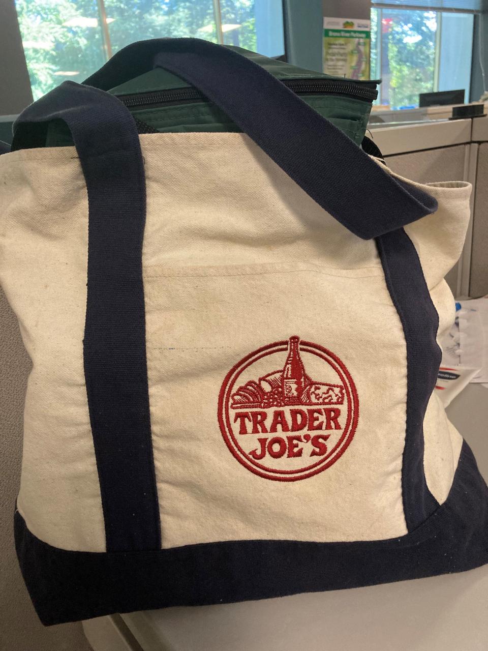 A Trader Joe's shopping bag.