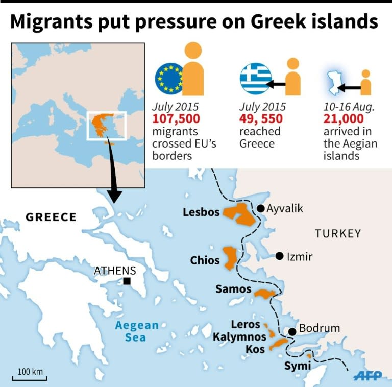 Map of the islands facing Turkey which have received a record influx of migrants