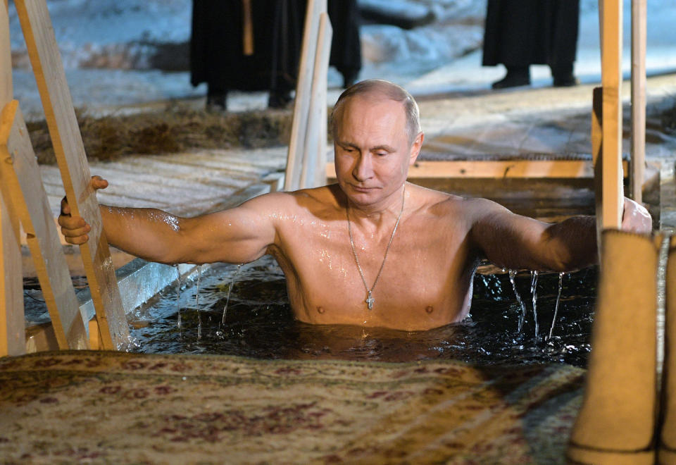 Braving the cold: President Putin taking a dip (PA)